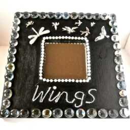 Upcycled By Artist Gan - Wall Mirror Title Wings Mosaic Jewellery Art Small Black - thumbnail 2