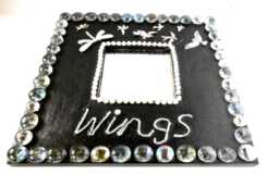 Upcycled By Artist Gan - Wall Mirror Title Wings Mosaic Jewellery Art Small Black - thumbnail 1