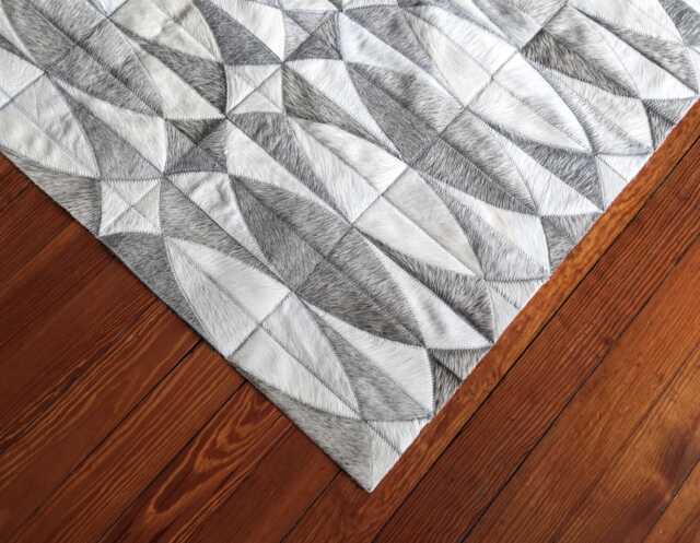 Gray & White Cowhide Patchwork Rug - Handmade Leather Floor Decor - image 1