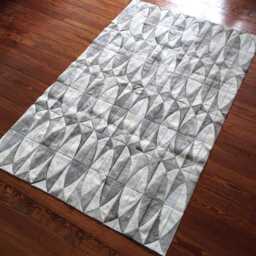 Gray & White Cowhide Patchwork Rug - Handmade Leather Floor Decor - thumbnail 3