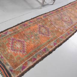 Vintage Rug, 2.6x10.9 Ft Area , Herki Turkish Rugs For Area, Oushak Orange Wool Turkey Indoor - thumbnail 2