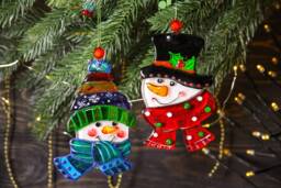 Set Of 2 Snowman Fused Glass Christmas Ornaments Art Colorful Tree Decoration - thumbnail 1