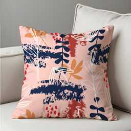 Modern Abstract Botanical Cushion Cover, Navy & Blush Throw Pillow Leaf Print Sofa Decor, Contemporary Home Accent Boho Style - thumbnail 3