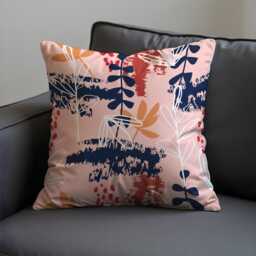 Modern Abstract Botanical Cushion Cover, Navy & Blush Throw Pillow Leaf Print Sofa Decor, Contemporary Home Accent Boho Style - thumbnail 4