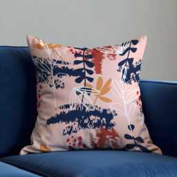 Modern Abstract Botanical Cushion Cover, Navy & Blush Throw Pillow Leaf Print Sofa Decor, Contemporary Home Accent Boho Style