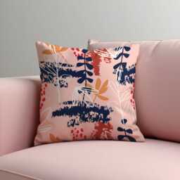Modern Abstract Botanical Cushion Cover, Navy & Blush Throw Pillow Leaf Print Sofa Decor, Contemporary Home Accent Boho Style - thumbnail 2