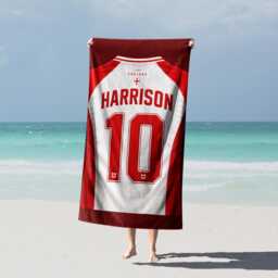 Personalised Name England Flag Bath Beach Towel Three Lions Football T Shirt Jersey Number St Georges Cross Sports Fan Holiday Gift