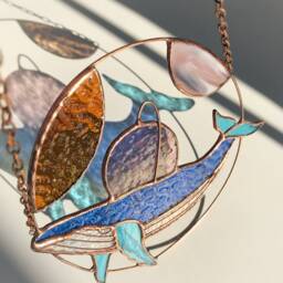 Blue Whale Space Wall Hanging. Sun Catcher Fish. Home House Decor. Window Decoration Cosmos Stain Glass Cling Wedding Gift - thumbnail 2