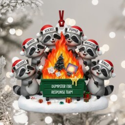 Custom Dumpster Fire Raccoon Ornament, Coworkers Christmas Gift, Response Team Keepsake, 15 Names Ornament - thumbnail 3