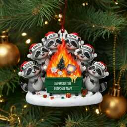 Custom Dumpster Fire Raccoon Ornament, Coworkers Christmas Gift, Response Team Keepsake, 15 Names Ornament - thumbnail 2