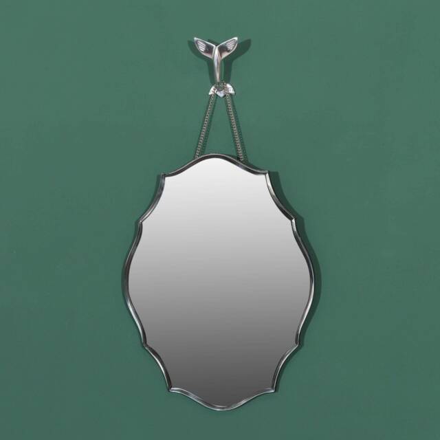 Bevelled Mid Century Ornate Scalloped Frameless Hanging Wall Mirror - image 1