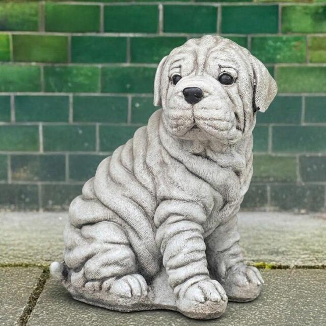 Stone Shar Pei Dog Statue Concrete Wrinkled Puppyffigurine Garden Pet Ornament Memorial Decor Handcrafted Lover Gift Cement Lawn Art - image 1