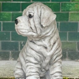 Stone Shar Pei Dog Statue Concrete Wrinkled Puppyffigurine Garden Pet Ornament Memorial Decor Handcrafted Lover Gift Cement Lawn Art - thumbnail 3