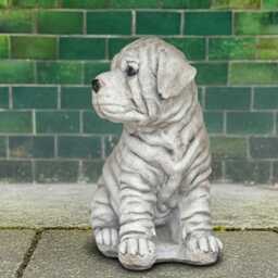 Stone Shar Pei Dog Statue Concrete Wrinkled Puppyffigurine Garden Pet Ornament Memorial Decor Handcrafted Lover Gift Cement Lawn Art - thumbnail 2
