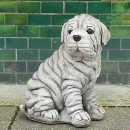 Stone Shar Pei Dog Statue Concrete Wrinkled Puppyffigurine Garden Pet Ornament Memorial Decor Handcrafted Lover Gift Cement Lawn Art - thumbnail 1