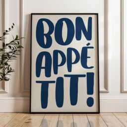 Bon Appetit Poster Trendy Typography Print Cute French Quote Kitchen Wall Art Red Maximalist Decor Blue Navy 2542 - thumbnail 3