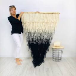 Black White Ombre Tapestry - Large Fringe Wall Hanging Boho Statement Art Elegant Handwoven Decoration Minimalist Home Decor Zen - thumbnail 3