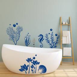 Wall Decals Sea Ocean For Bathroom Decor, PVC Free Nautical Decal Nursery, Marine Life Sticker Home Decoration - thumbnail 1