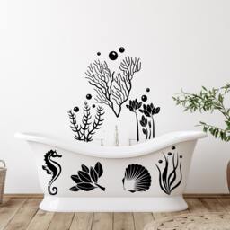 Wall Decals Sea Ocean For Bathroom Decor, PVC Free Nautical Decal Nursery, Marine Life Sticker Home Decoration - thumbnail 2