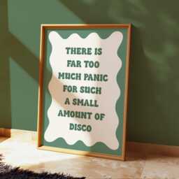 Too Much Panic Not Enough Disco - Green Retro Prints, Funny Anxiety Adhd Print, Quote Prints - thumbnail 1