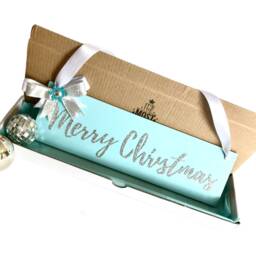 Merry Christmas Sign Sparkly Festive Wall Hanging With Glitter Font & Satin Bow Three Colours, Red, Baby Pink Or Icy Blue - thumbnail 3
