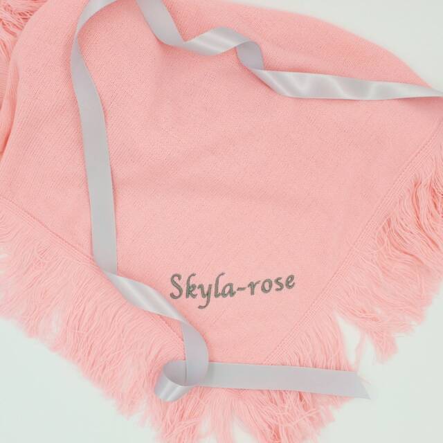 Personalised Baby Shawl Embroidered Pink Fringe Knitted Blanket - image 1