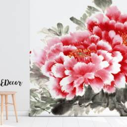 Chinese Brush & Ink Wallpaper, Peel & Stick, Wall Covering, Floral Watercolor, Self Adhesive, Decal, Roses, Garden #14 - thumbnail 2