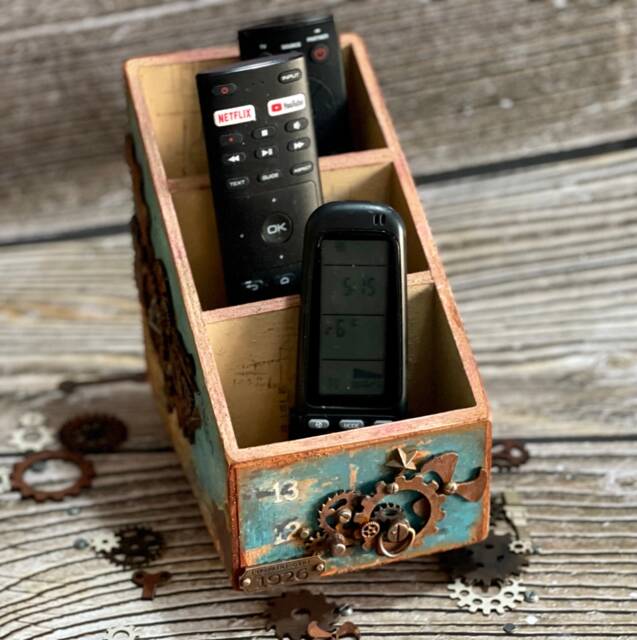 Steampunk Desk Organizer, Remote Control Holder, Steampunk Decor, Living Room Decor, Desk Organizer, Bedroom Steampunk Decor - image 1
