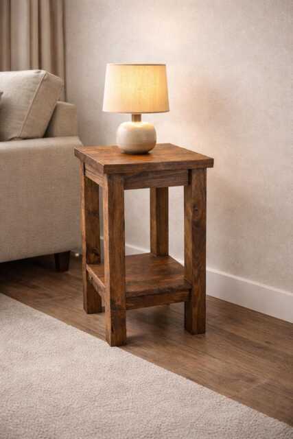 Solid Wood Lamp Table, End Side Table - Dark Oak Style - image 1