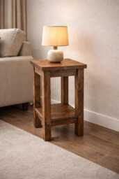 Solid Wood Lamp Table, End Side Table - Dark Oak Style