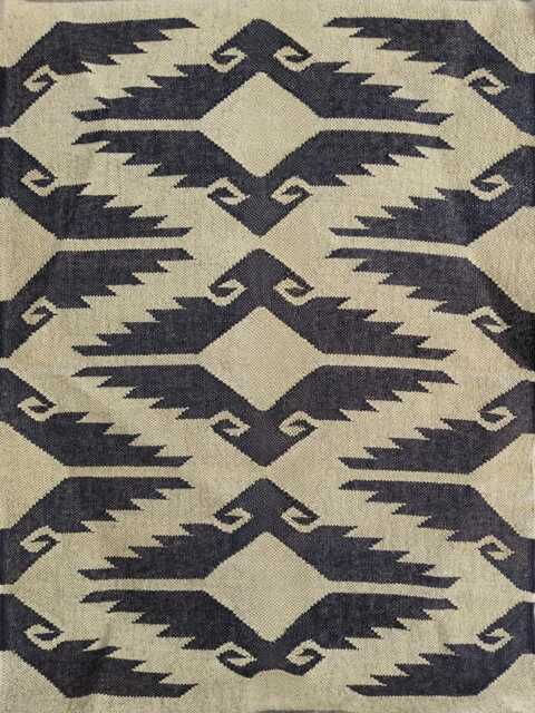 Handwoven Wool Jute Flatweave Rug - Natural & Black Tribal Kilim Design Boho Reversible Area - image 1