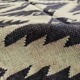 Handwoven Wool Jute Flatweave Rug - Natural & Black Tribal Kilim Design Boho Reversible Area - thumbnail 4