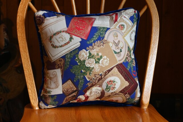 Victorian Christmas Blue Velvet Pillow, Santa Claus Holiday Decor - image 1
