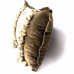 Shumacher Print Custom Decorative Pillow, Throw Pillow With Tassel Decorated Front & Olive Green Velvet, Size 21 X 14 - thumbnail 3