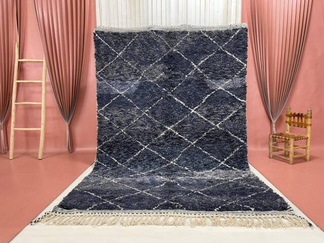Handwoven Moroccan Wool Rug 6x9Ft Vintage Beni Ourain Carpet - image 1