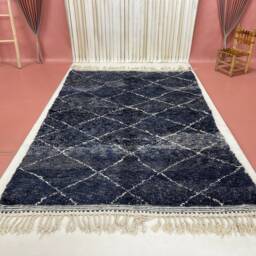 Handwoven Moroccan Wool Rug 6x9Ft Vintage Beni Ourain Carpet - thumbnail 2