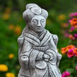 Concrete Geisha Statue Japanese Woman Figurine Stone Oriental Sculpture Cement Asian Art Decor Garden Cultural Ornament Handmade Gift - thumbnail 3