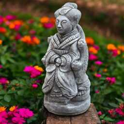 Concrete Geisha Statue Japanese Woman Figurine Stone Oriental Sculpture Cement Asian Art Decor Garden Cultural Ornament Handmade Gift - thumbnail 2
