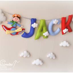 Nursery Decor, Name Sign, Colorful Pilot Boy Garland, Child Room Wall Art, Safe Baby Personalized Gift, Shower Gift - thumbnail 4