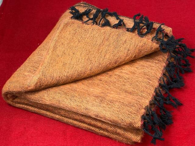 Handmade Orange Yak Wool Blanket Oversized Meditation Shawl - image 1
