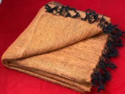 Handmade Orange Yak Wool Blanket Oversized Meditation Shawl - thumbnail 1