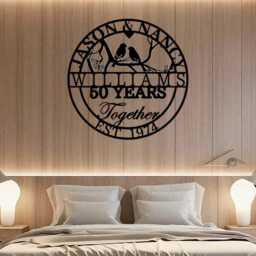 Custom 50Th Anniversary Lovebirds Metal Sign, Personalized 40 Years Wedding Gift, 25 Together, Family Name Sign, Wall Art Sign For Parents - thumbnail 3