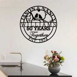 Custom 50Th Anniversary Lovebirds Metal Sign, Personalized 40 Years Wedding Gift, 25 Together, Family Name Sign, Wall Art Sign For Parents - thumbnail 2