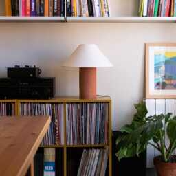 Handmade Ceramic Table Lamp, A Lighting & Decorative Object. Terracotta Base Off-White Canvas Shade - thumbnail 2