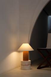Handmade Ceramic Table Lamp, A Lighting & Decorative Object. Terracotta Base Off-White Canvas Shade - thumbnail 1