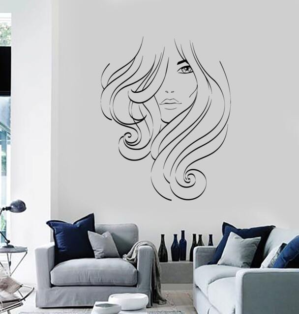 Wall Vinyl Decal Beautiful Girl Lady Woman Hair Beauty Salon Decor 1915Di - image 1