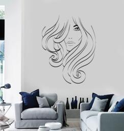 Wall Vinyl Decal Beautiful Girl Lady Woman Hair Beauty Salon Decor 1915Di - thumbnail 1