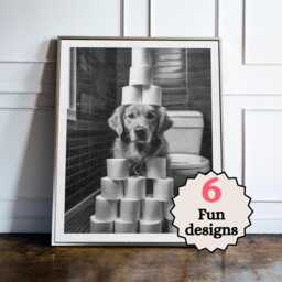 Golden Retriever Bathroom Print, Funny Dog Wall Art, Animal Toilet Decor, Quirky Guest Poster, Lover Gift - thumbnail 1