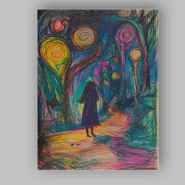 Dreamlike Neon Forest Girl Fantasy Landscape Canvas Wall Art Print Decor Picture Ready To Hang - image 1