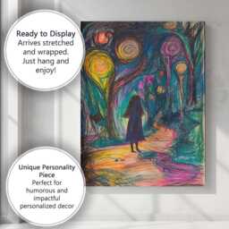 Dreamlike Neon Forest Girl Fantasy Landscape Canvas Wall Art Print Decor Picture Ready To Hang - thumbnail 3